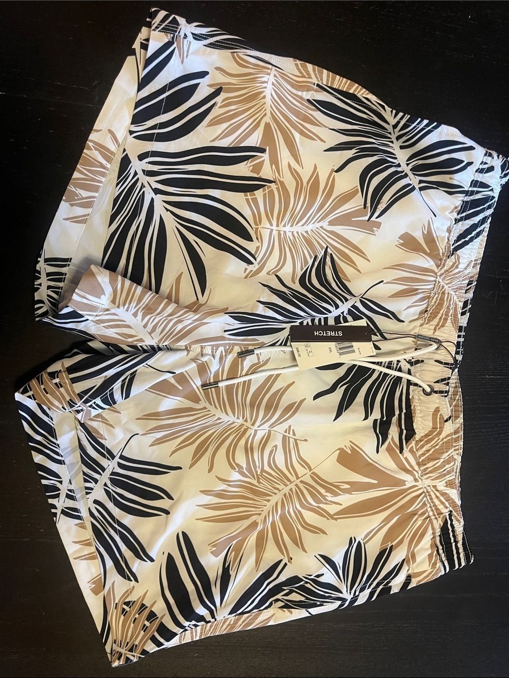 Men's Michael Kors Tropical Leaf Swim Trunks in Black & Tan XXL NWT